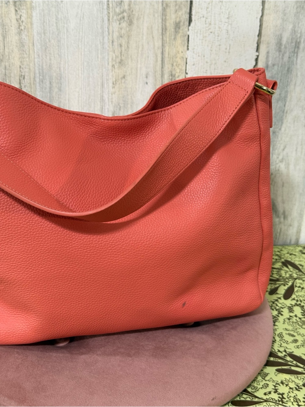 Laggo Coral Leather Hobo Shoulder Bag with Gold Accents - Picture 6 of 16